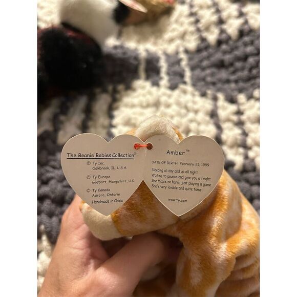 Ty Beanie Baby Amber the Cat 1999 with Hang Tag Orange Plush Toy - Picture 3 of 8